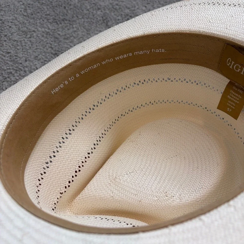 Gigi Pip Arlo Straw Fedora Hat Womens 57 White Cream Western Beach Boho Festival